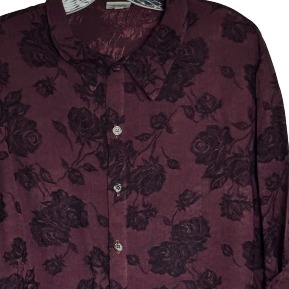 CP Shades Vintage Burgundy Floral Jacquard Button Blouse 3/4 Sleeve Oversized - Picture 6 of 10